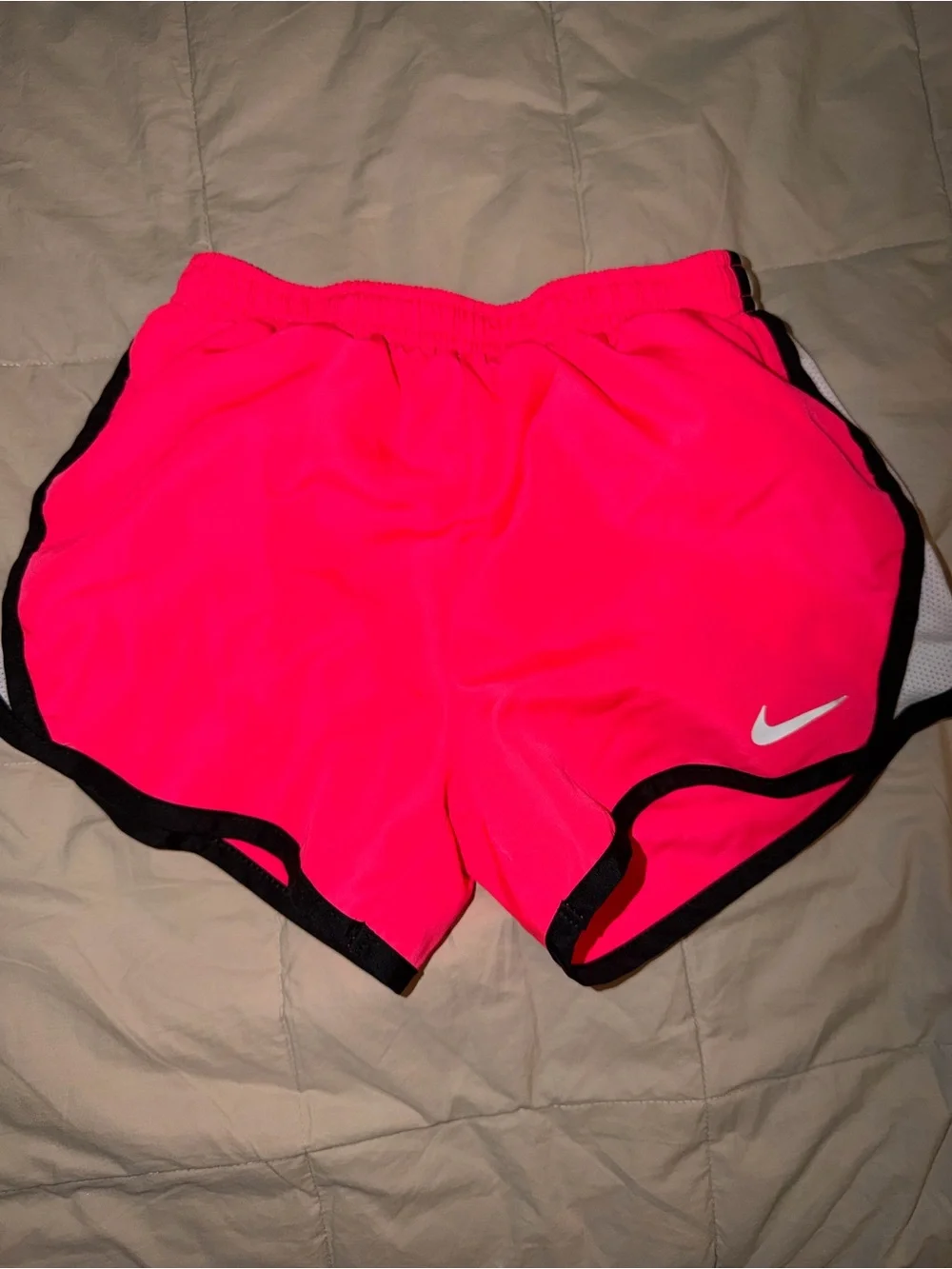 Nike Women's Neon Pink Athletic Shorts with Black Trim